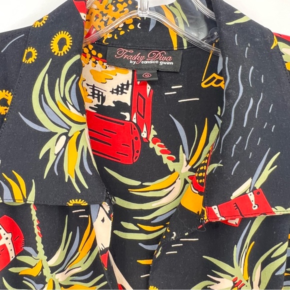 Trashy Diva zip front moto dress in pirate treasure print 10 - Picture 3 of 8